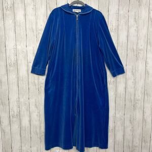 Vintage 90s Norm Thompson Blue Long Sleeve Full Zip Cozy House Coat Robe Medium